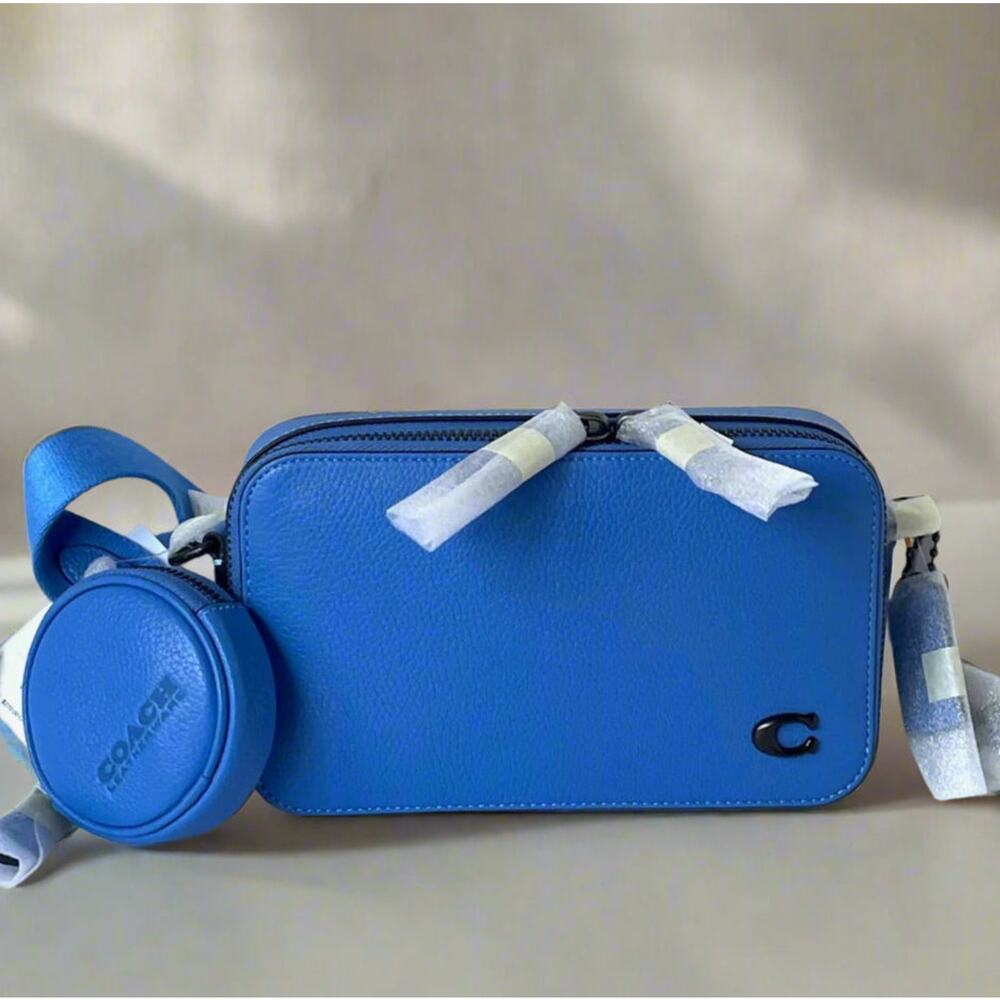 Coach Charter Slim Crossbody CC070 Blueberry Leather w/ Round Pouch - Picture 8 of 9